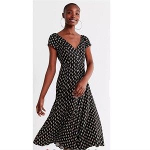 knee length dresses for ladies Rebdolls Women's Collette Button Down A Line Midi Dress - Black